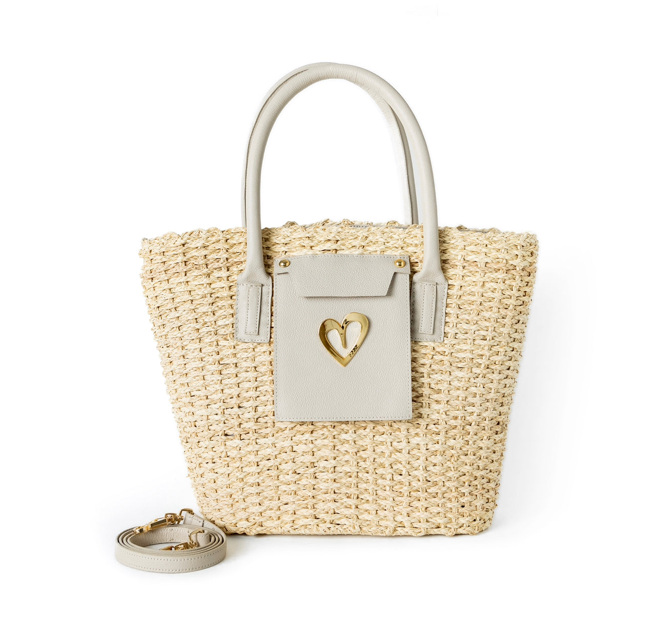 Love Beach Basket by Nataly Mendez FEATURES Shell material: Natural straw and genuine leather Lining: Waterproof Genuine Leather handles Two top handles and a strap (dual use) Slip pocket and a zip pocket at the interior 12" H X 16" L x 3.5" D, 8.5" handle drop Wipe clean Handmade