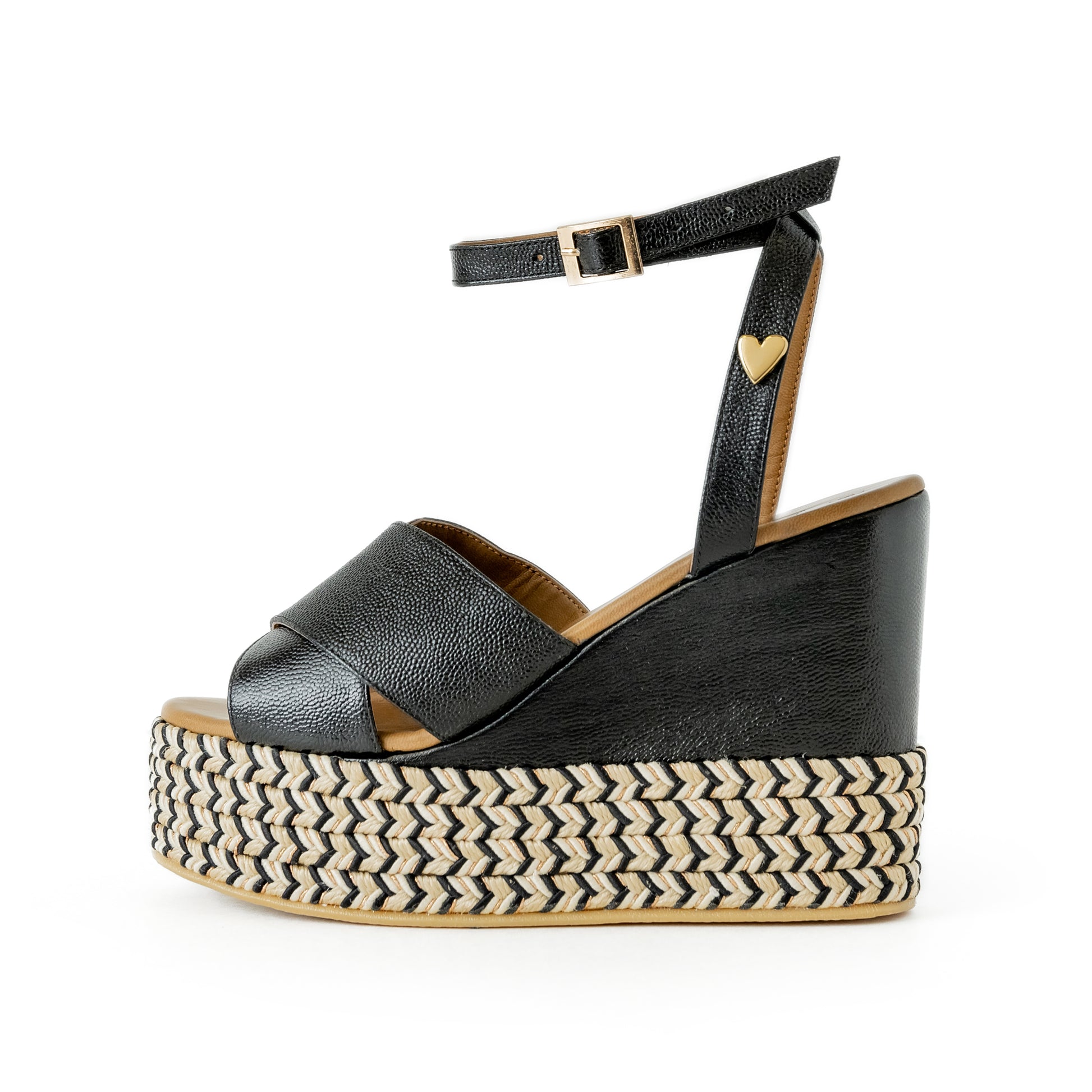 Masha Sandals by Nataly Mendez FEATURES  Genuine leather upper material Genuine leather insole lining Flexible rubber sole Handmade 4.75 inch high heel 1.5 inch platform