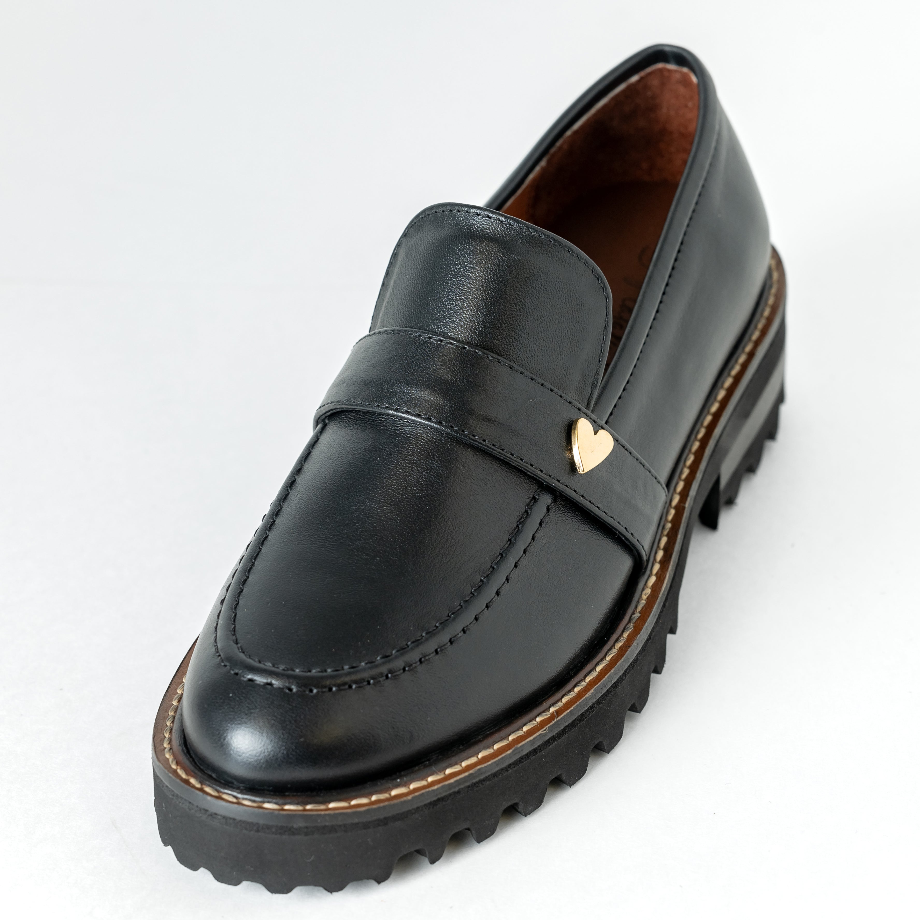 Monique Loafers - Black by Nataly Mendez, Genuine leather upper material Genuine leather insole lining Flexible rubber sole Handmade 1.5 inch heel height