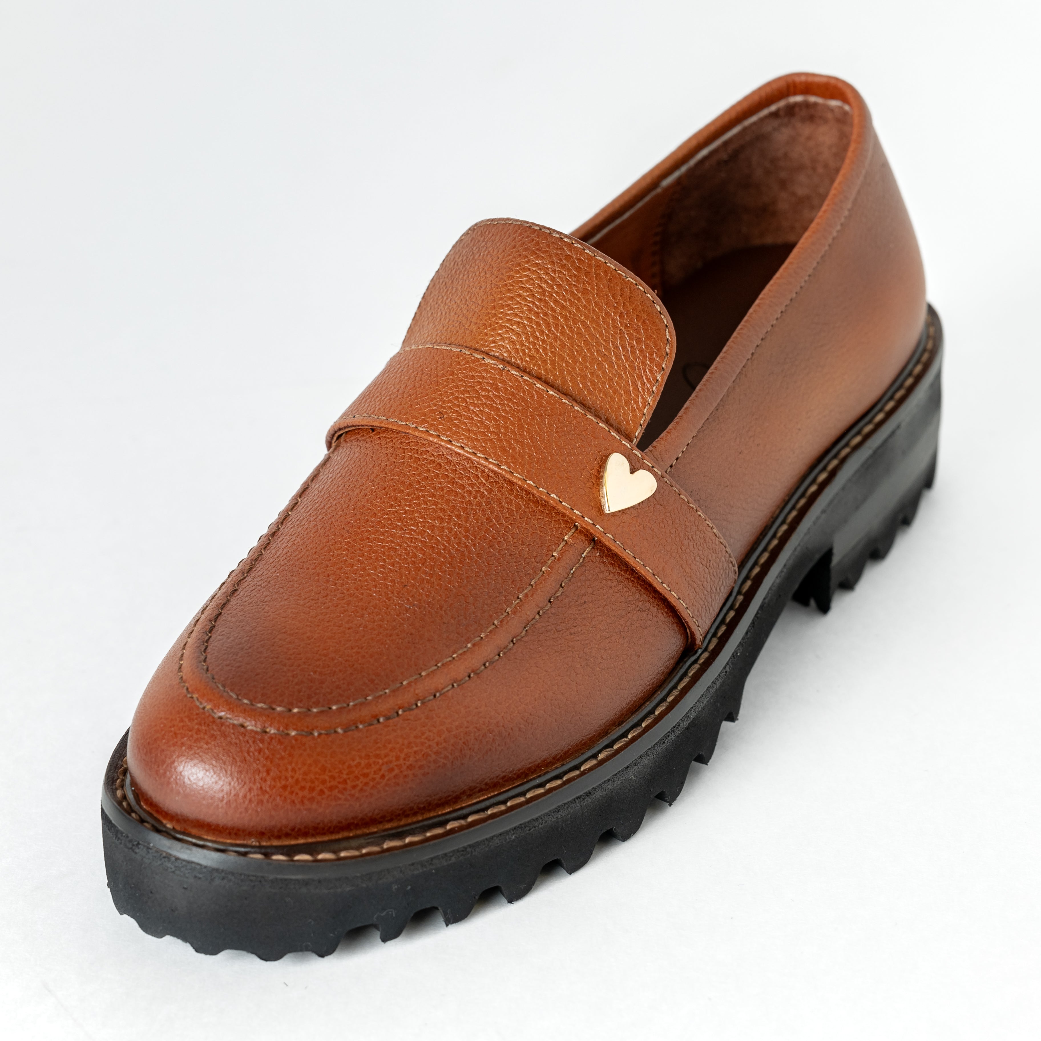 Monique Loafers - Camel by Nataly Mendez, Genuine leather upper material Genuine leather insole lining Flexible rubber sole Handmade 1.5 inch heel height