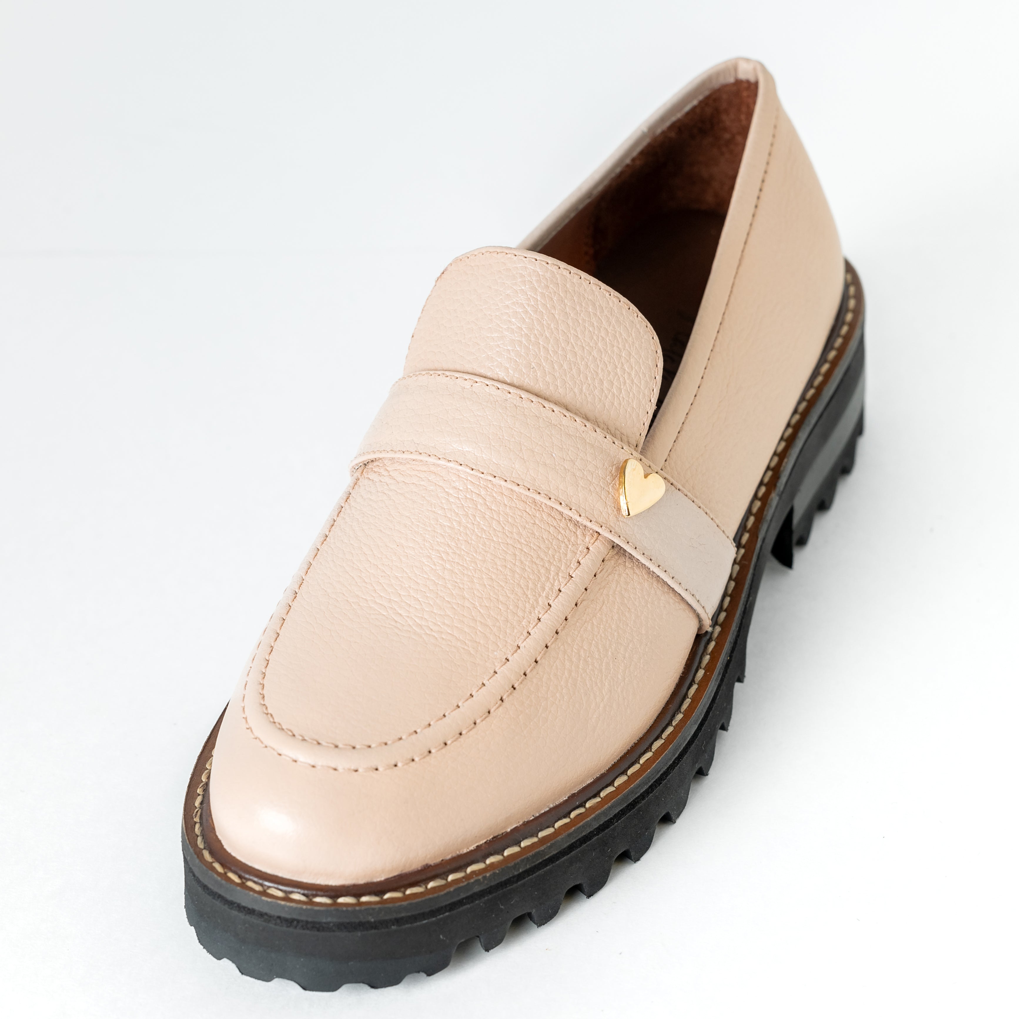 Monique Loafers - Nude by Nataly Mendez, Genuine leather upper material Genuine leather insole lining Flexible rubber sole Handmade 1.5 inch heel height