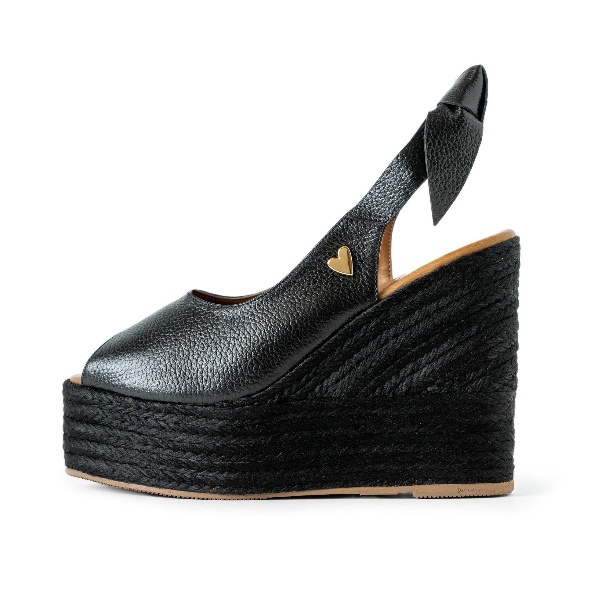 Peep Toe by Nataly Mendez Natural jute base Genuine leather upper Genuine leather insole. 5 inch heel height 2 inch platform