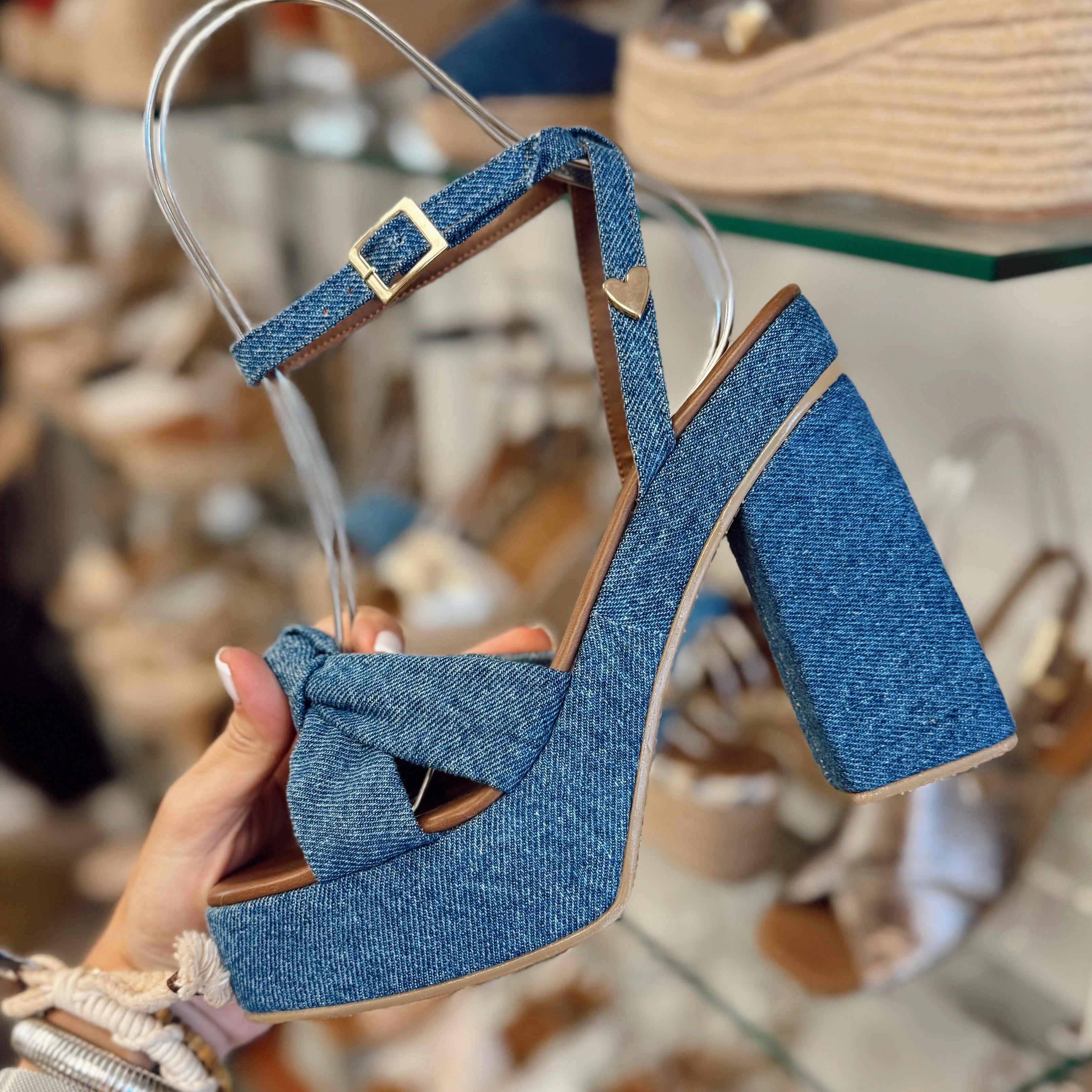 Simonette High Heels - Denim by Nataly Mendez, Genuine leather upper material Adjustable Insole made of leather Hand made 5 inch heel height 1.5 inch platform