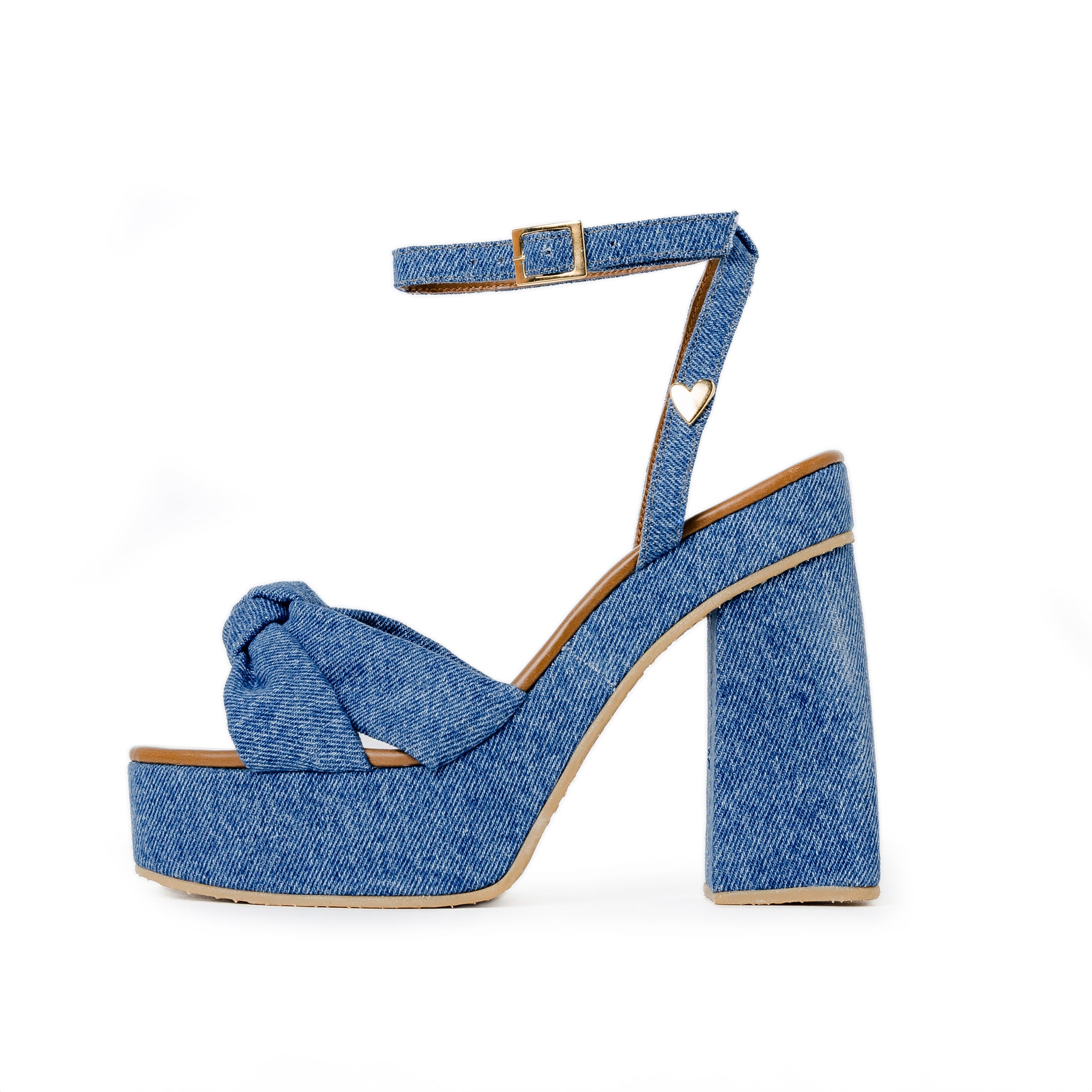 Simonette High Heels - Denim by Nataly Mendez, Genuine leather upper material Adjustable Insole made of leather Hand made 5 inch heel height 1.5 inch platform