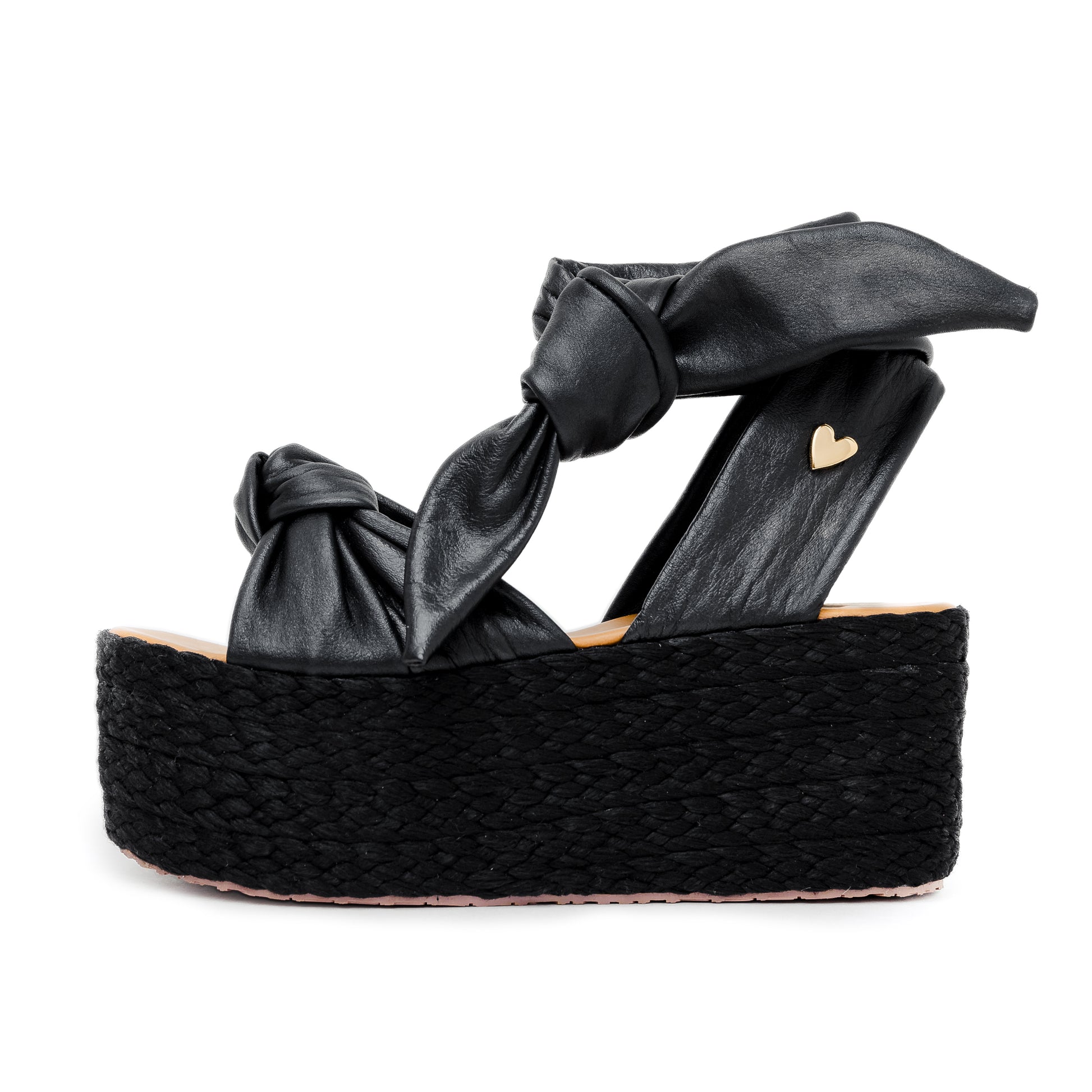 Sisi Espadrilles - Black by Nataly Mendez, Its base is lined with natural jute Genuine leather upper material Adjustable straps Genuine Leather insole lining Handmade 3-inch heel height 2.5 inch platform