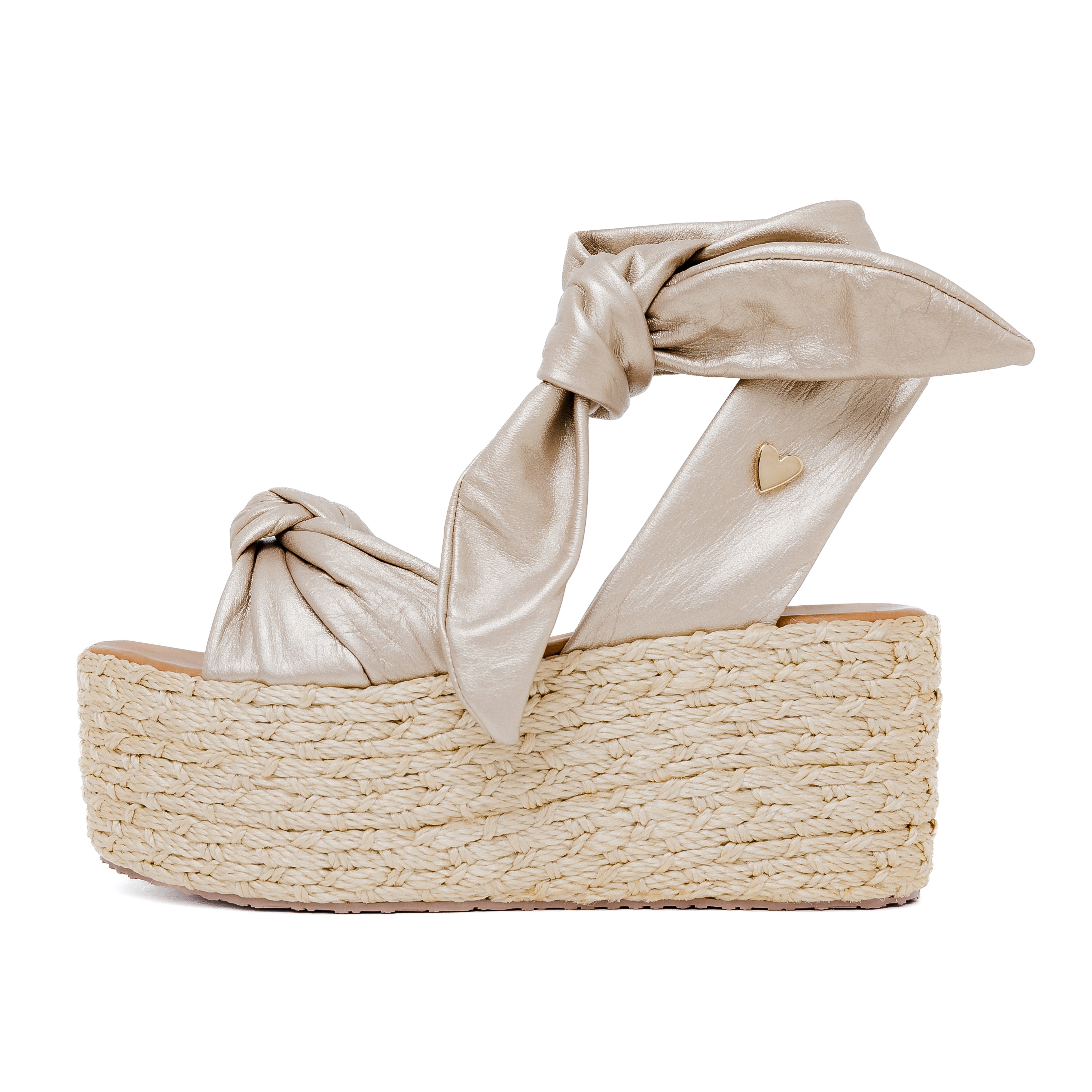 Sisi Espadrilles - Gold by Nataly Mendez, Its base is lined with natural jute Genuine leather upper material Adjustable straps Genuine Leather insole lining Handmade 3-inch heel height 2.5 inch platform