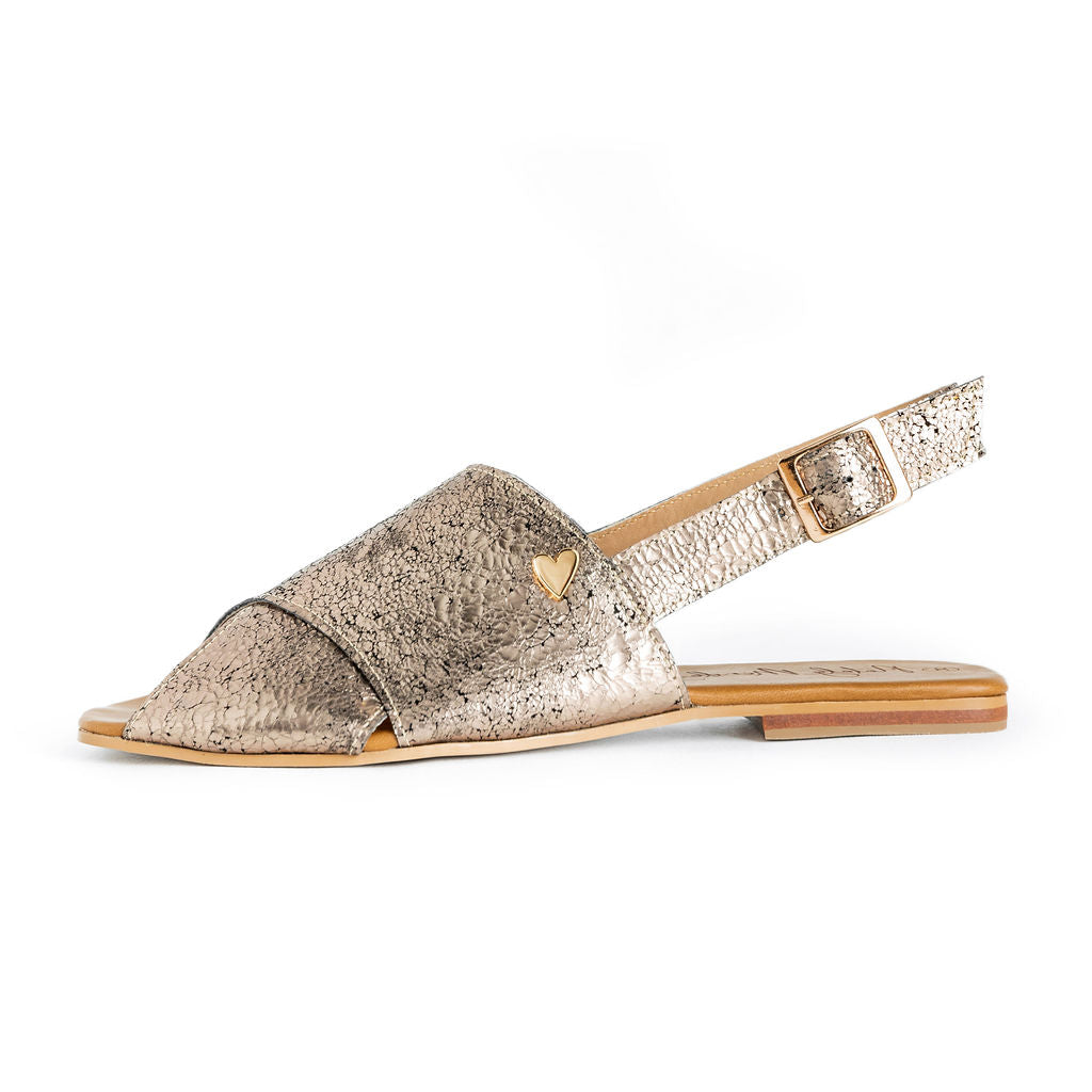 Suzette Flats Sandals - Gold by Nataly Mendez, Genuine leather; Insole lining made of leather Italian; sole Heel height .5 cm Handmade