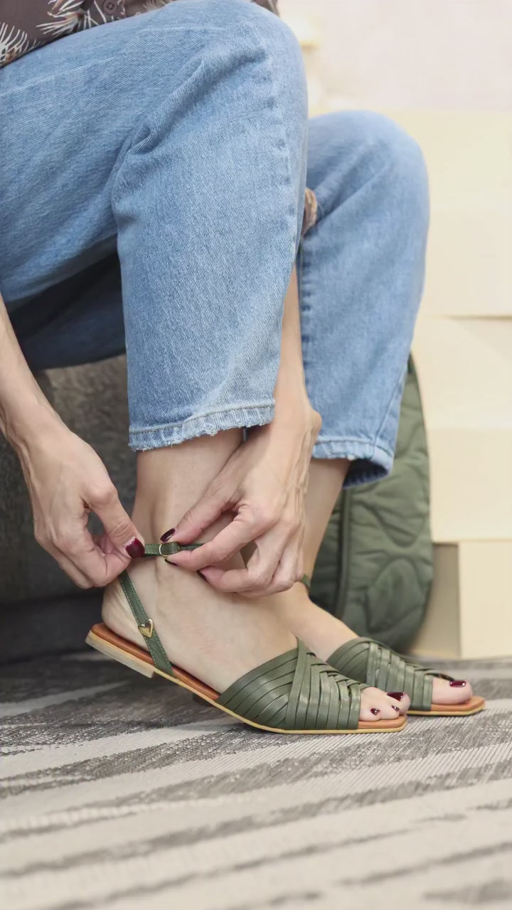 Nika Sandals - Green by Nataly Mendez, Genuine leather; Insole lining made of leather, Italian sole, Heel height .5 cm, Adjustable, Handmade