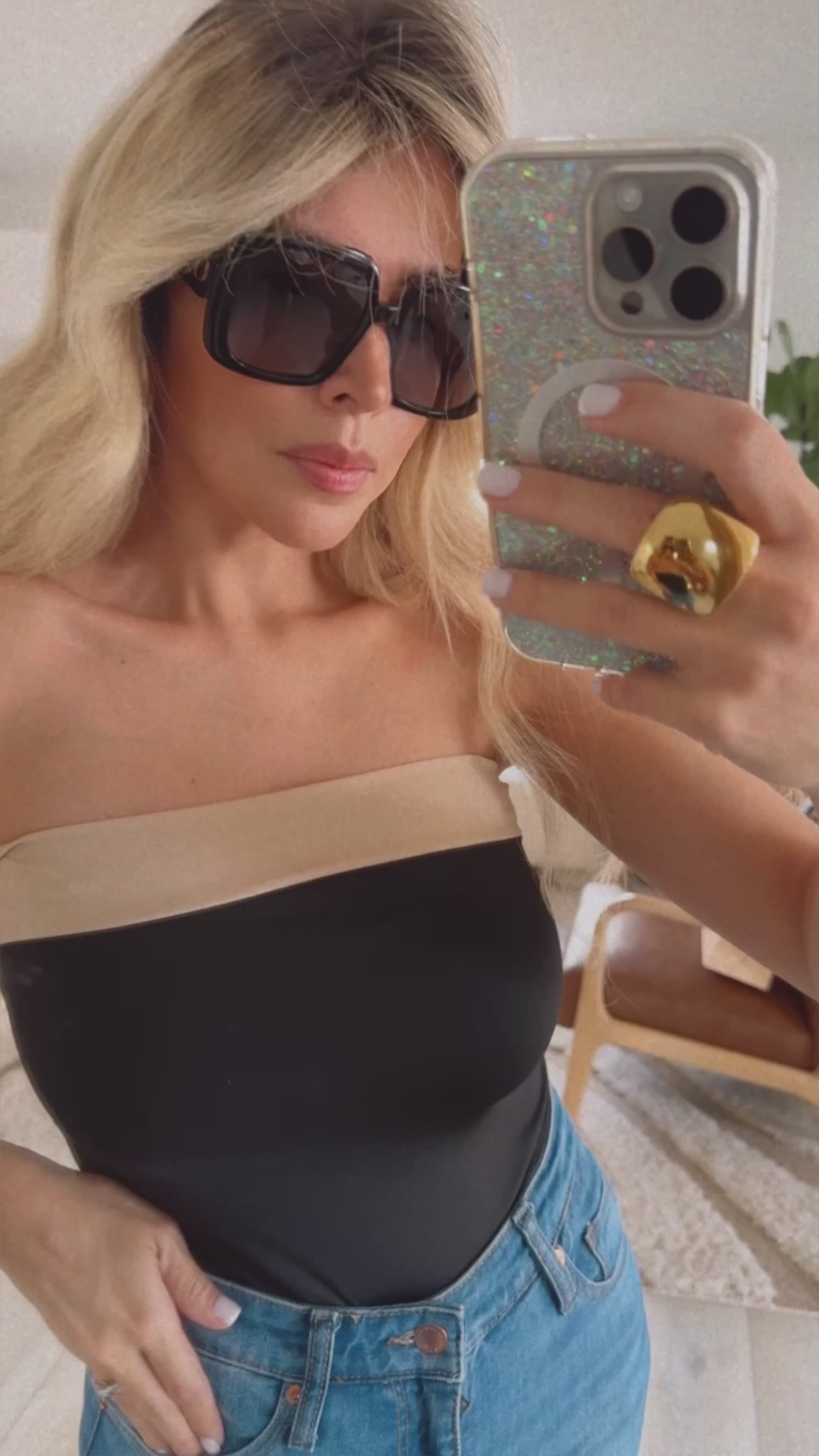 Camille Two Tone Bodysuit - Beige & Black [ NO RETURN - NO EXCHANGE ]
