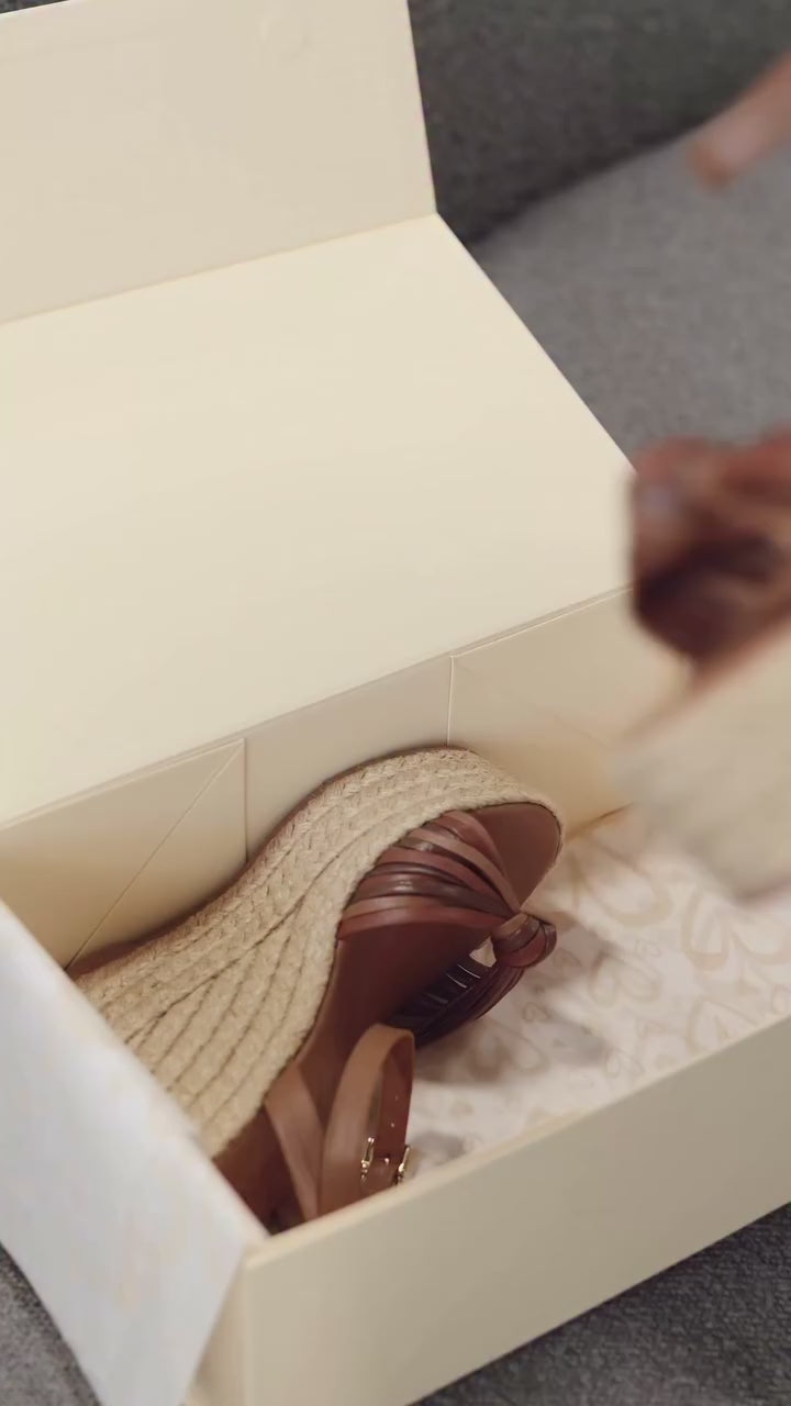 Lolly Espadrilles Sandals - Cocoa Mix by Nataly Mendez, Genuine leather upper material, Genuine leather insole lining, Flexible rubber sole, Handmade, 4.75 inch high heel, 1.5 inch platform