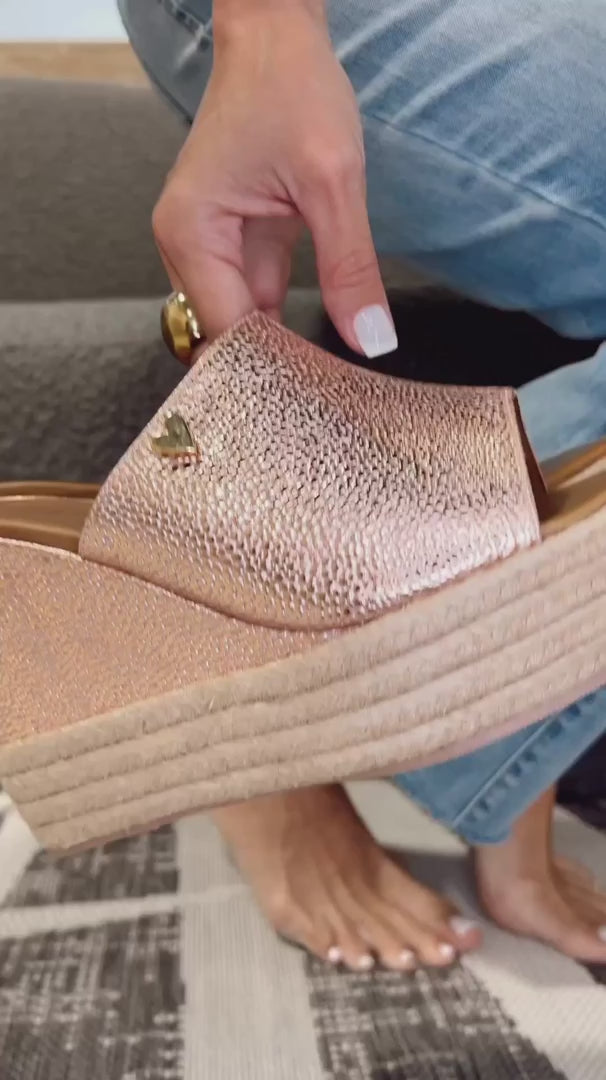 Katya Sandals Rose Gold - Leather by Nataly Mendez, Squared tip Genuine leather upper material Genuine leather insole lining Flexible rubber sole Handmade 4.75 inch high heel 1.5 inch platform
