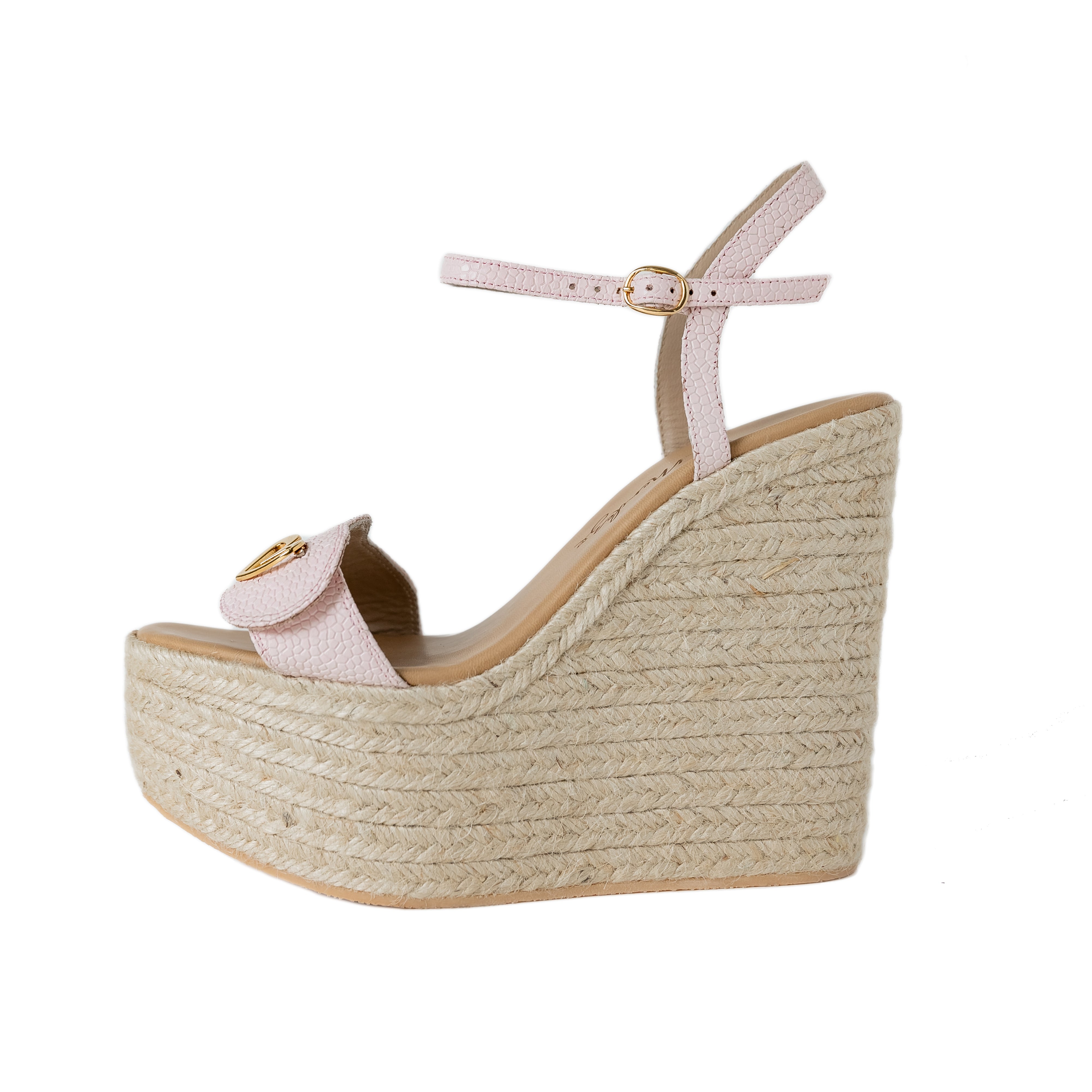 Amy Espadrilles - Pink by Nataly Mendez, Genuine leather upper material Genuine leather insole lining Flexible rubber sole Handmade 5.5 inch high heel 2.5 inch platform