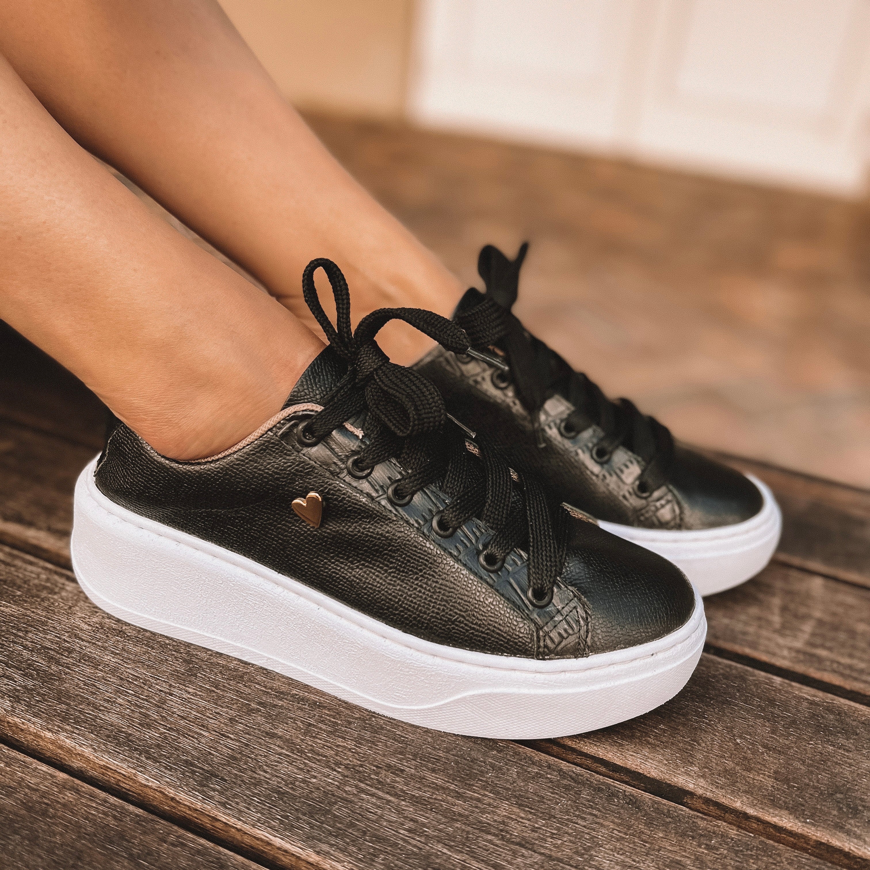 Briana Sneakers - Black by Nataly Mendez, Genuine leather upper material Genuine leather insole lining Rubber platform lining American sizes Flexible rubber outsole Hand made 1.5 inch heel height 1 inch platform