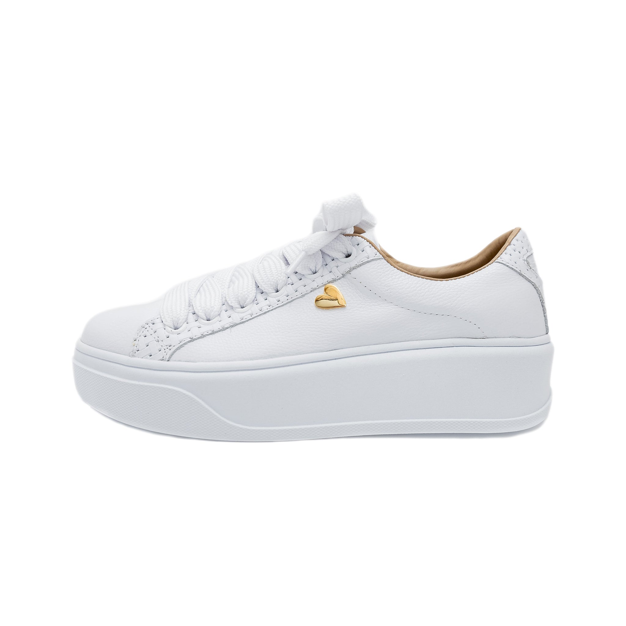 Briana White Sneakers by Nataly Mendez Genuine leather upper material Genuine leather insole lining Rubber platform lining American sizes Flexible rubber outsole Hand made 1.5 inch heel height 1 inch platform