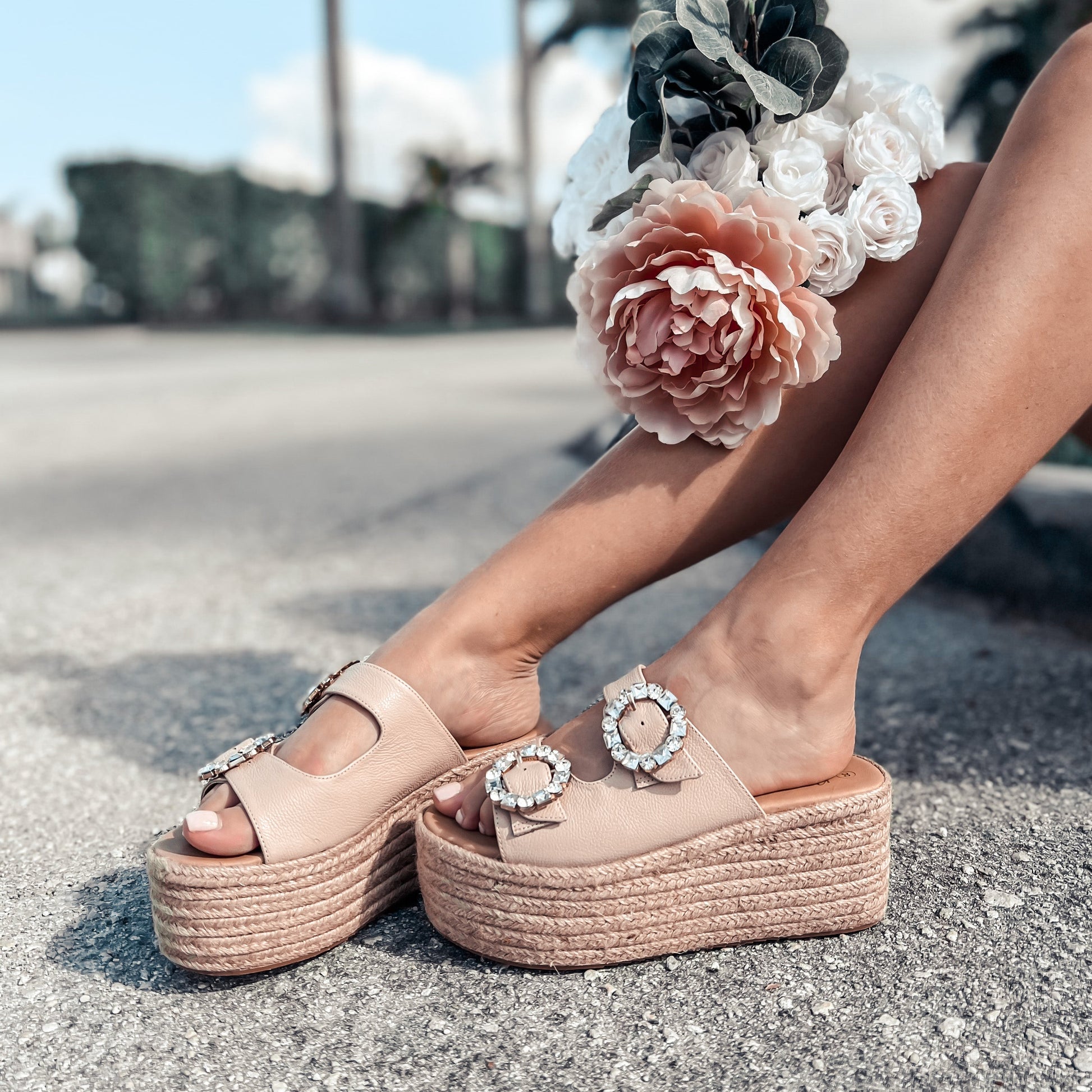 Brooke Espadrilles by Nataly Mendez Its base is lined with natural jute Leather upper with ornament Genuine Leather Handmade 3-inch heel height 2.5 inch platform