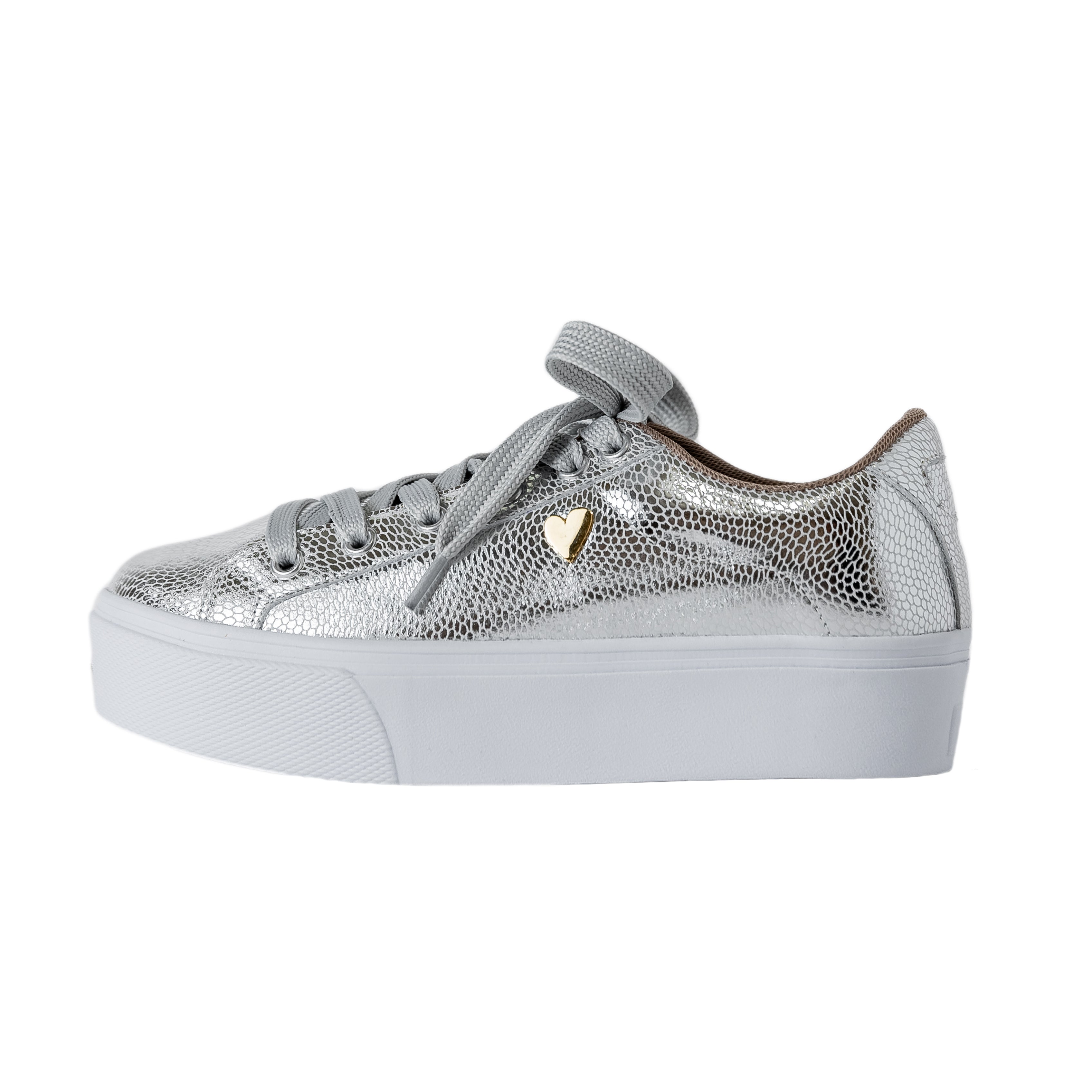 Carmina Sneakers - Silver By Nataly Mendez Genuine leather upper material, Genuine leather insole lining, Rubber platform lining, American sizes, Flexible rubber outsole, Handcrafted 1.5 inch heel height 1 inch platform