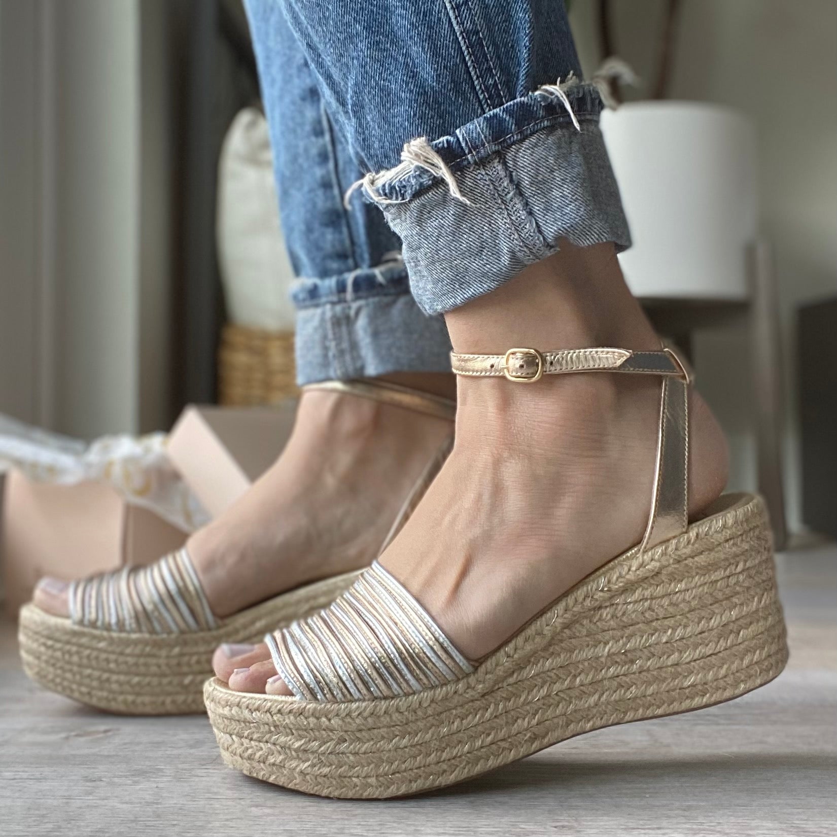 Holly Low High Espadrilles by Nataly Mendez Genuine leather upper material Leather insole lining Flexible rubber sole Handmade 3 inch heel height 1.75 inch platform
