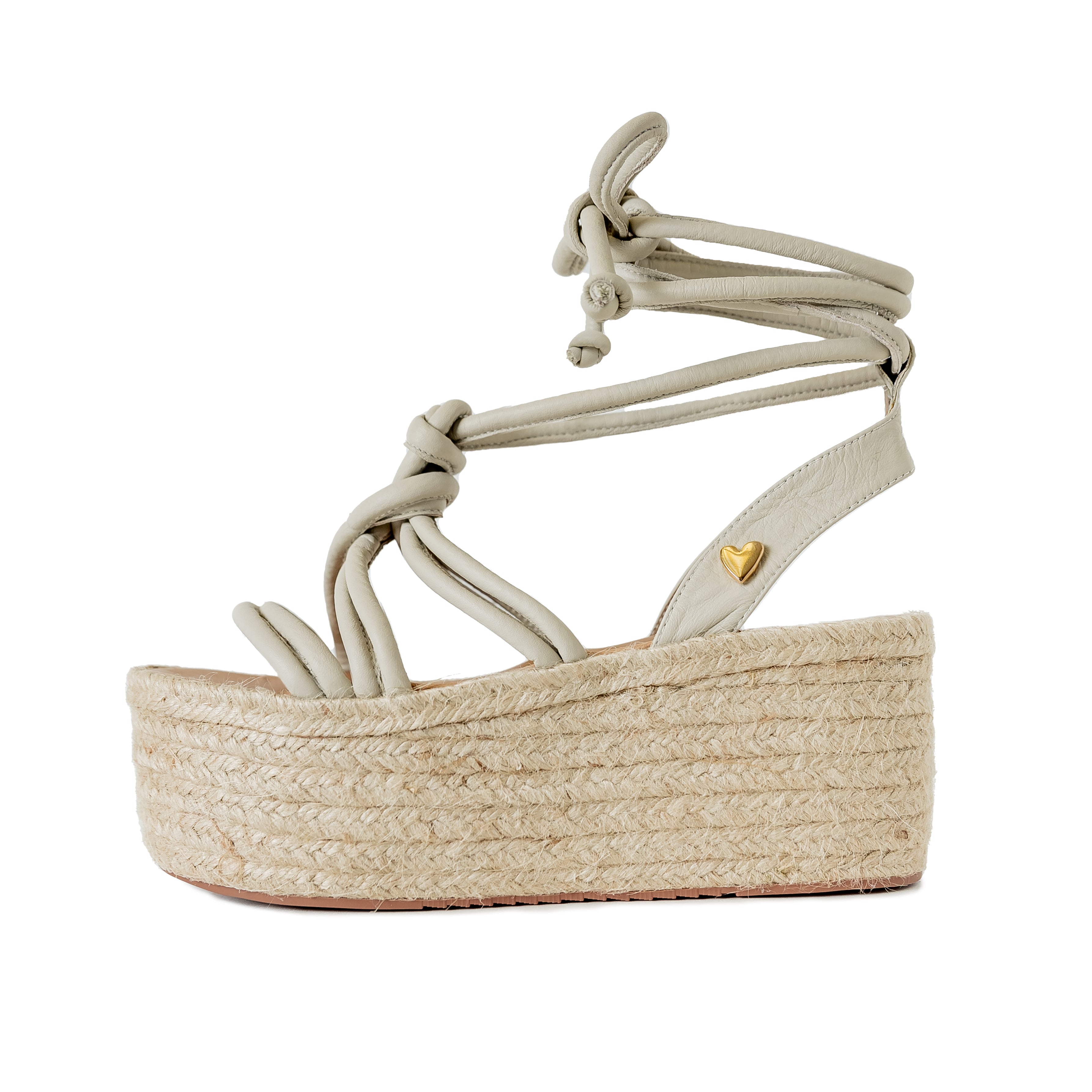 Kassy Espadrilles - Marshmallow by Nataly Mendez, Its base is lined with natural jute Genuine leather upper Adjustable straps Genuine Leather Handmade 3-inch heel height 2.5 inch platform