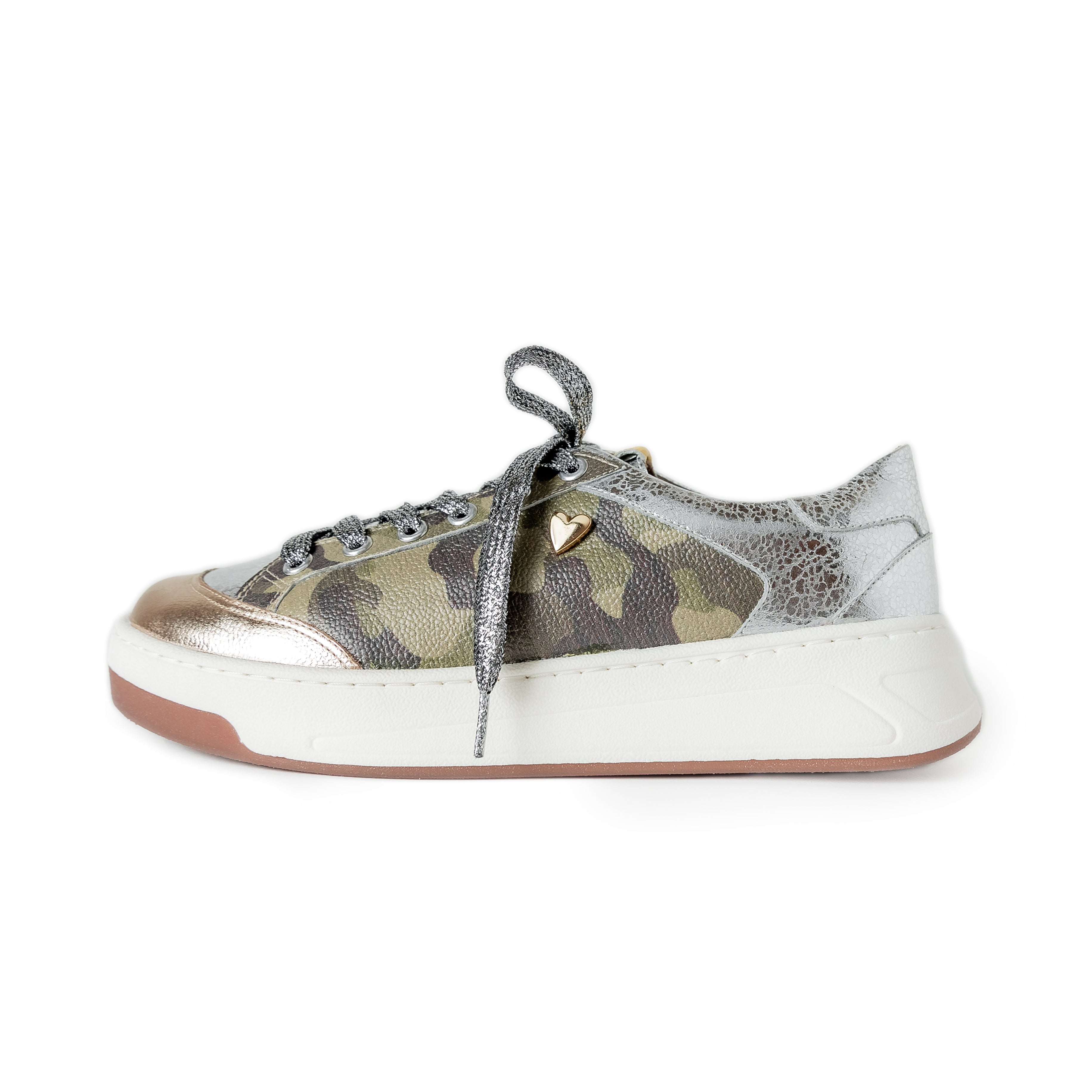 Khia Sneakers - Camuflaje by Nataly Mendez, Genuine leather upper material Genuine leather insole lining Rubber platform lining American sizes Flexible rubber outsole Handcrafted 1.5 inch heel height 1 inch platform