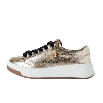 Krista Gold Sneakers by Nataly Mendez Genuine leather upper material Genuine leather insole lining Rubber platform lining American sizes Flexible rubber outsole Handcrafted 1.5 inch heel height 1 inch platform
