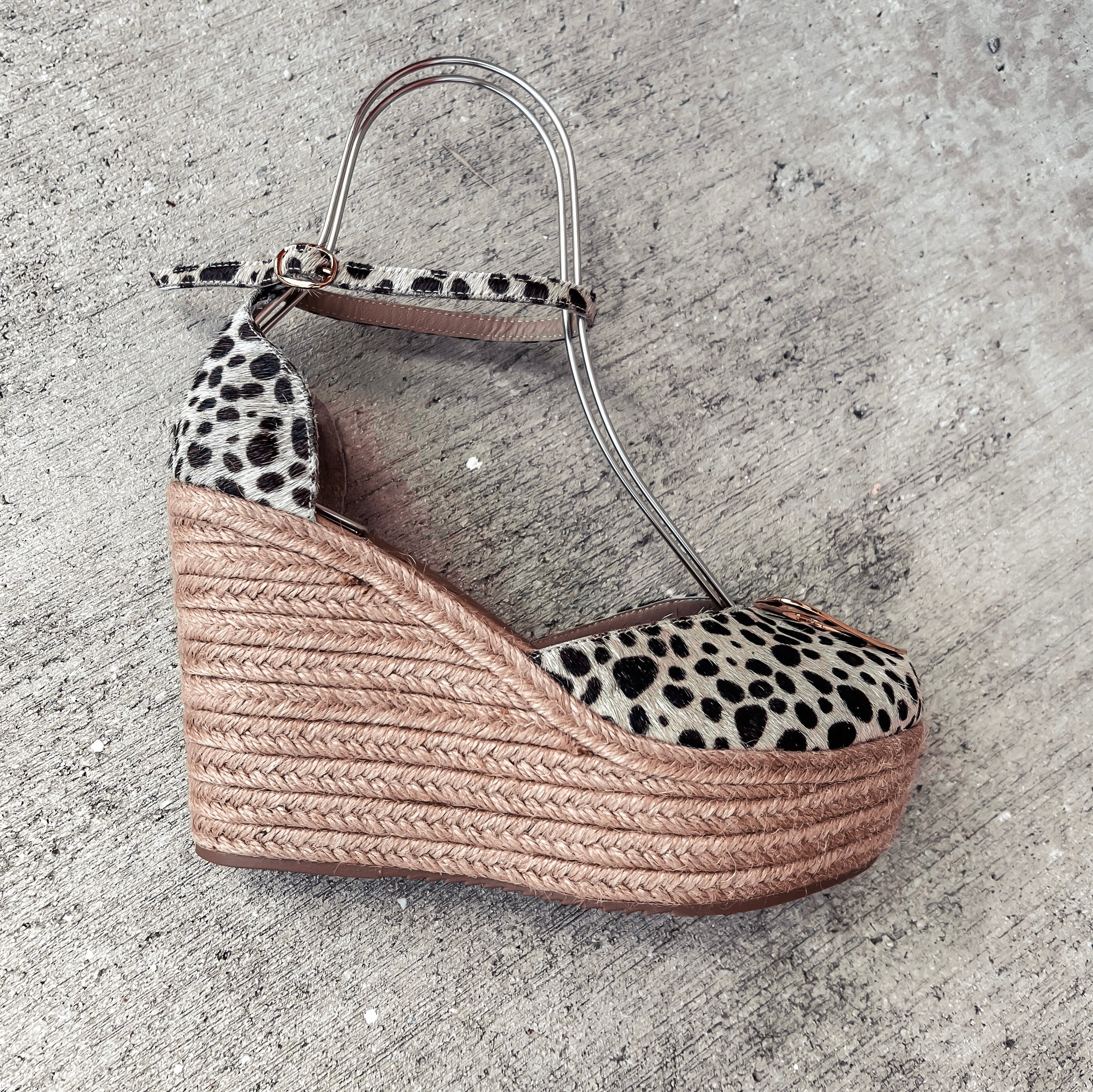 Love Leopard Espadrilles - Dual by Nataly Mendez, Natural jute base Genuine leather upper Genuine leather insole 4 inch heel height 1.75 inch platform Comes with strap closure and beige hiladilla laces.