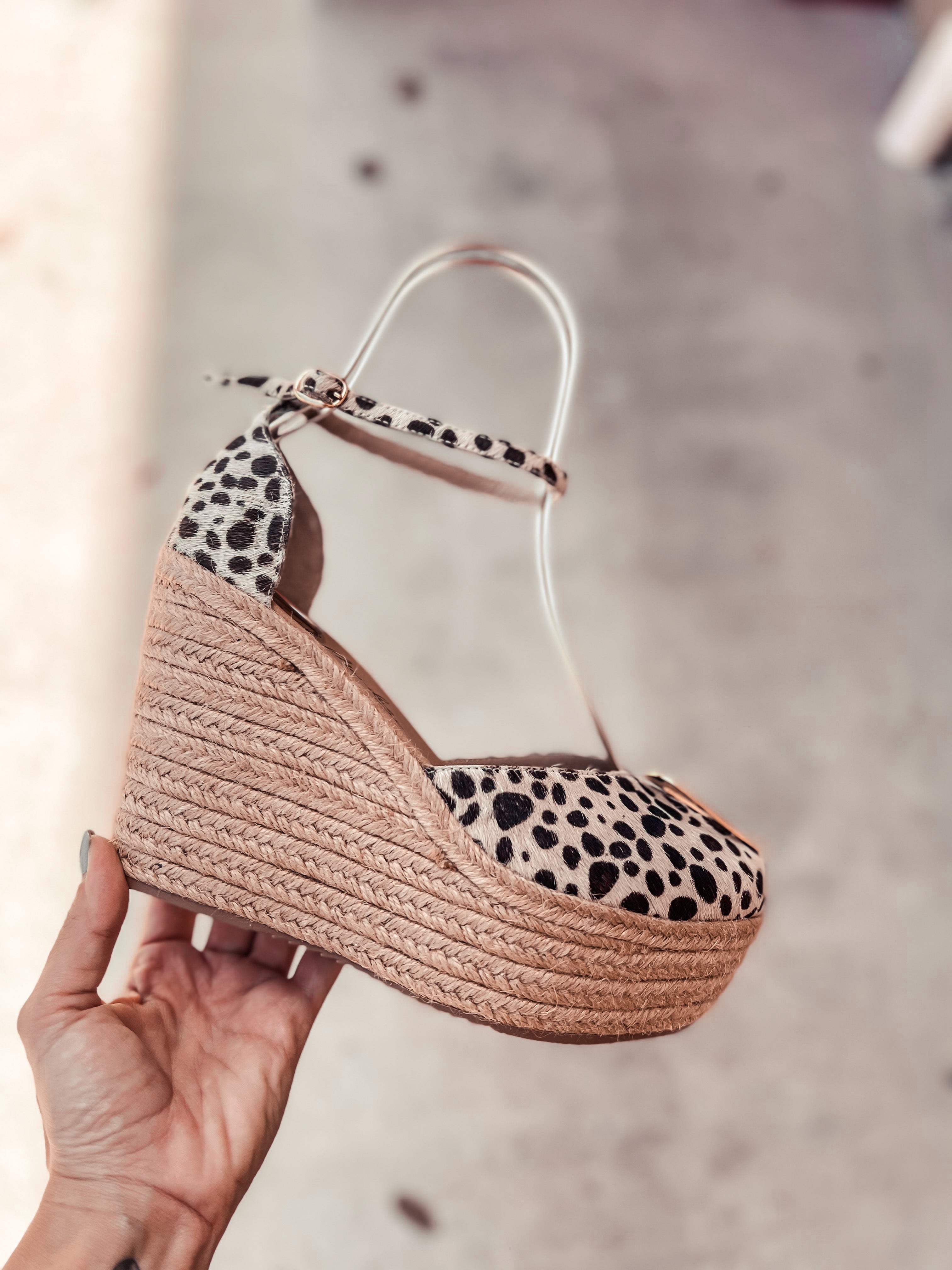 Love Leopard Espadrilles - Dual by Nataly Mendez, Natural jute base Genuine leather upper Genuine leather insole 4 inch heel height 1.75 inch platform Comes with strap closure and beige hiladilla laces.