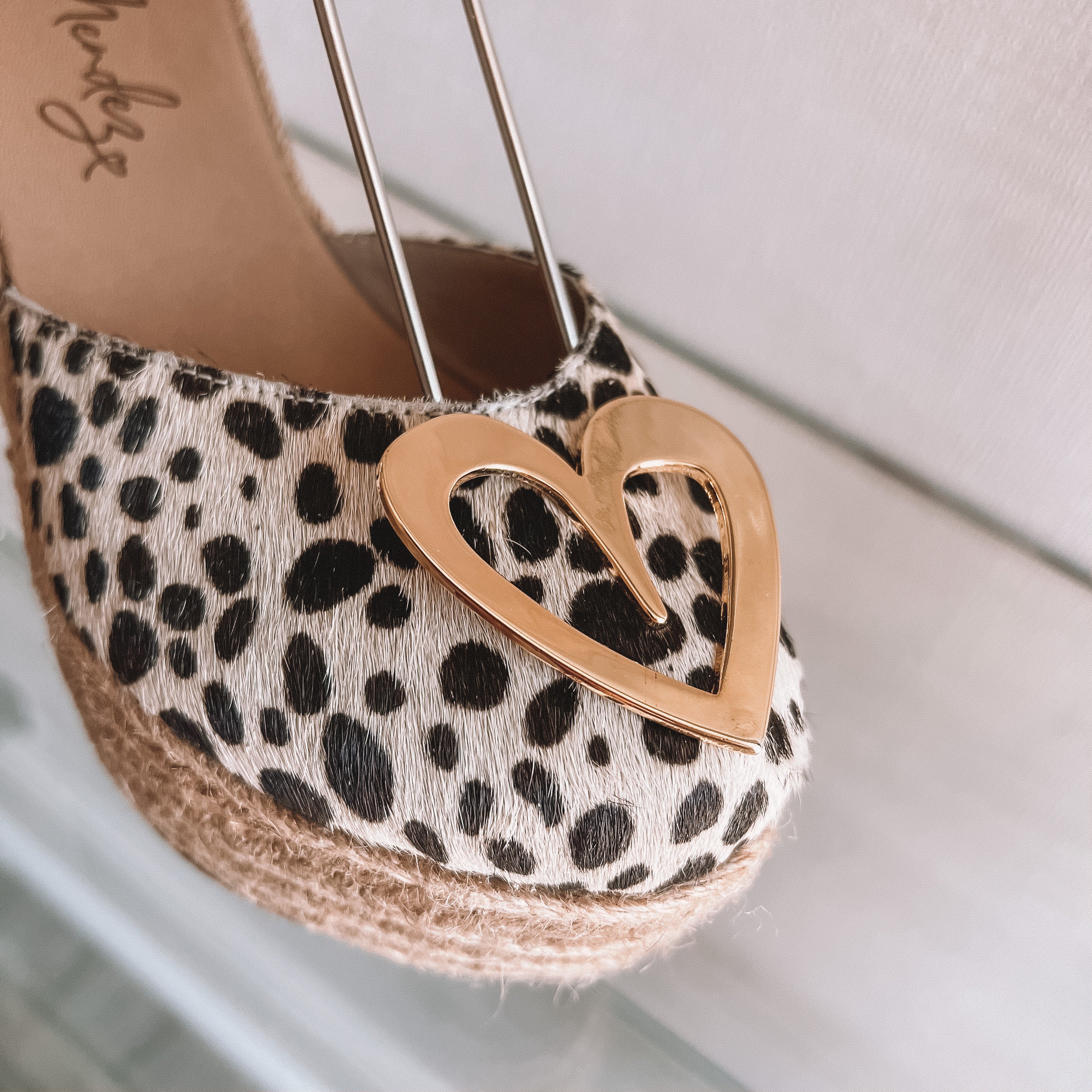 Love Leopard Espadrilles - Dual by Nataly Mendez, Natural jute base Genuine leather upper Genuine leather insole 4 inch heel height 1.75 inch platform Comes with strap closure and beige hiladilla laces.