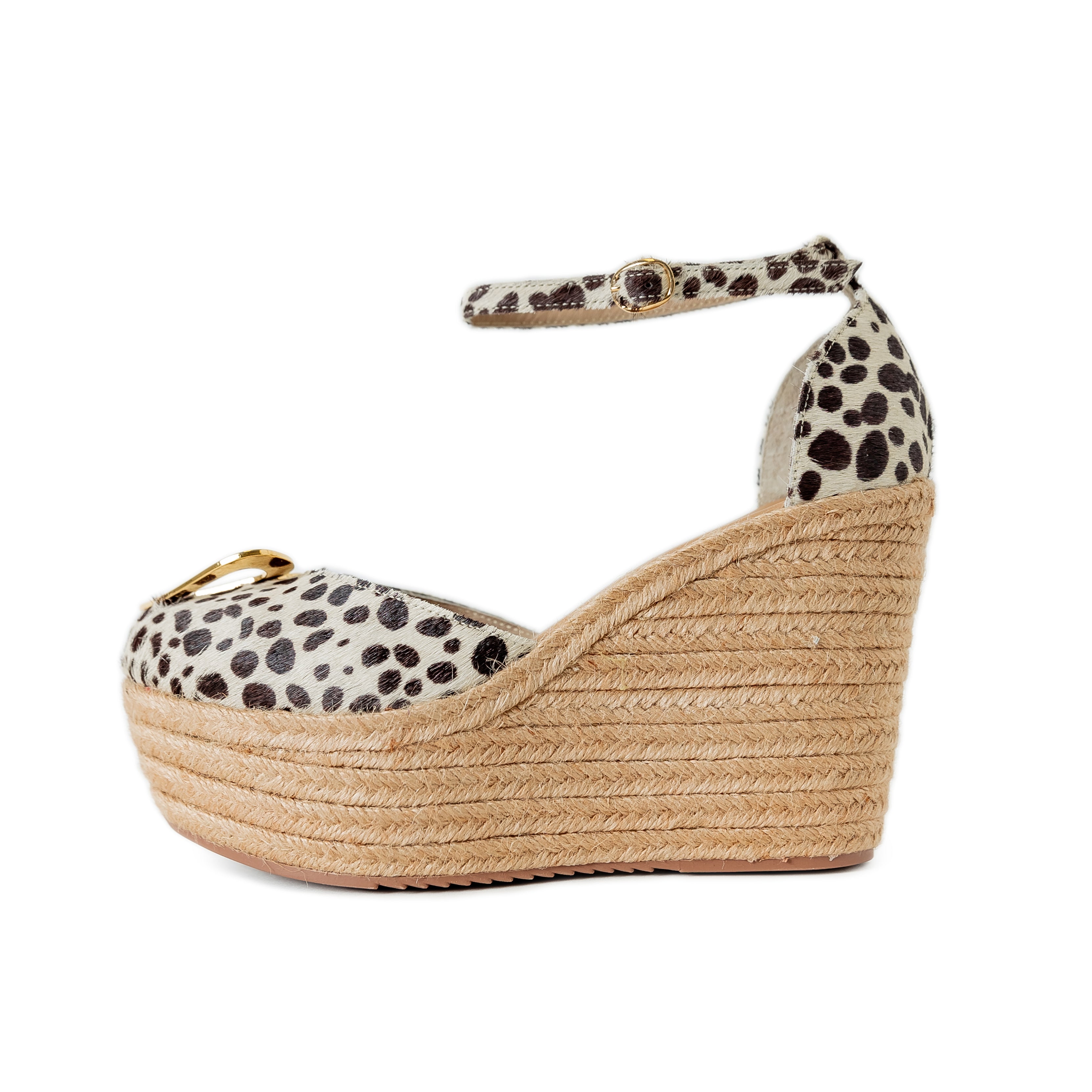 Love Leopard Espadrilles - Dual by Nataly Mendez, Natural jute base Genuine leather upper Genuine leather insole 4 inch heel height 1.75 inch platform Comes with strap closure and beige hiladilla laces.