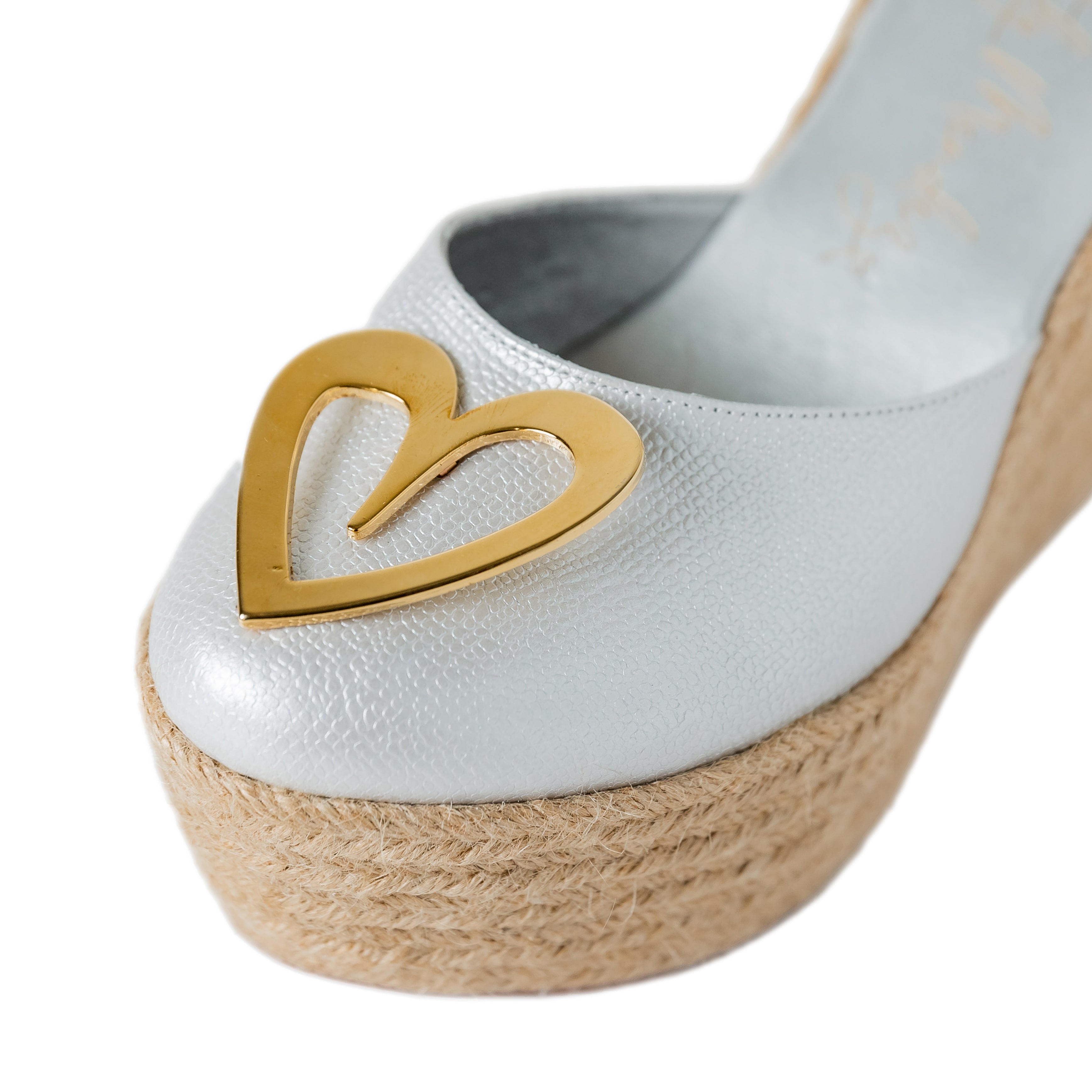 Love Espadrilles - Silver Dual by Nataly Mendez, Natural jute base Genuine leather upper Genuine leather insole. 100% made in Colombia! 4 inch heel height 1.75 inch platform Comes with strap closure and beige hiladilla laces.