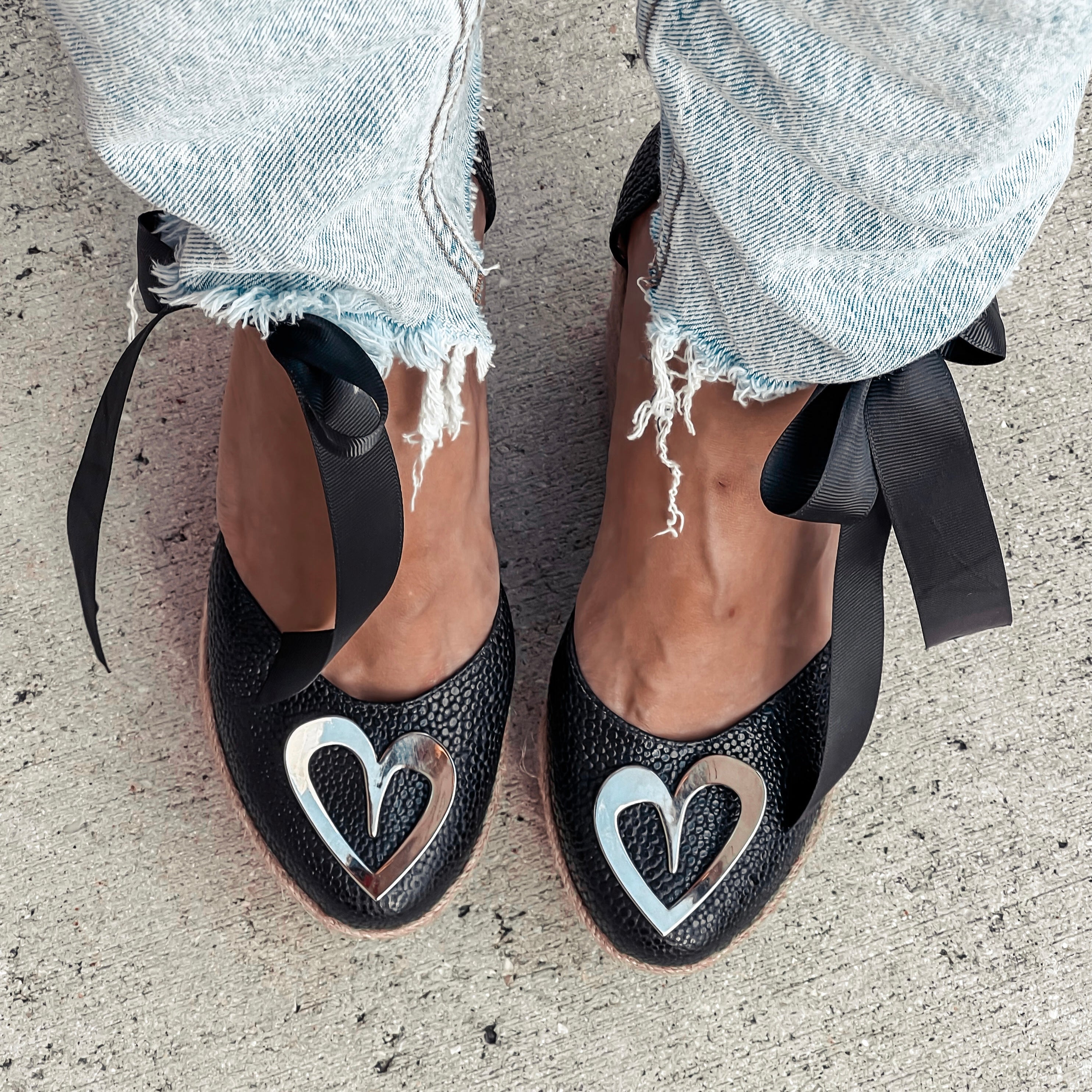 Love Espadrilles - Black Dual by Nataly Mendez, Natural jute base Genuine leather upper Genuine leather insole. 4 inch heel height 1.75 inch platform Comes with strap closure and beige hiladilla laces.